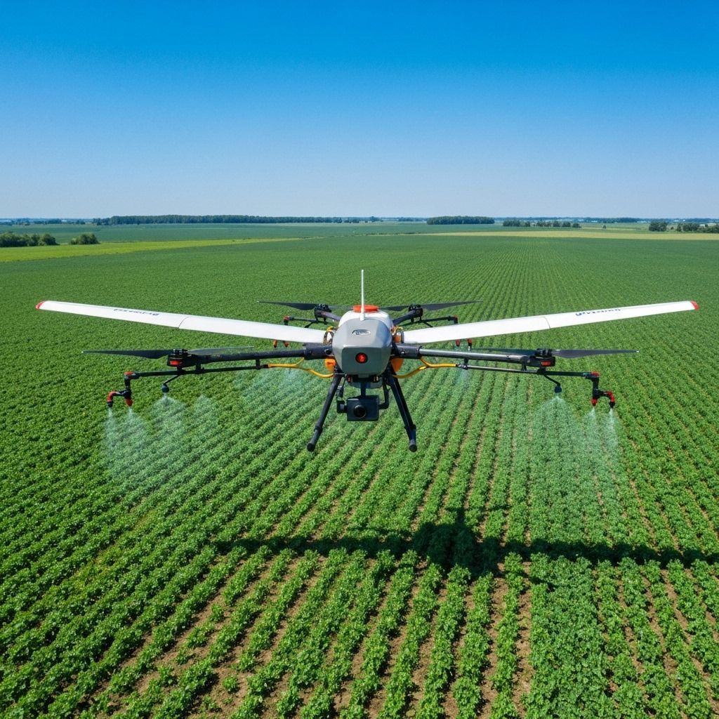 Drone spraying agricultural field